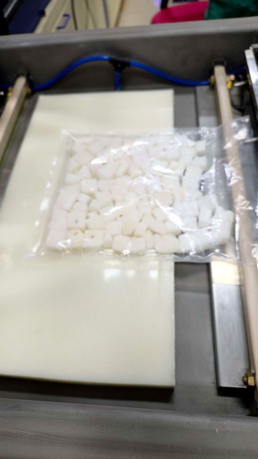 Tray of diced coconut cubes